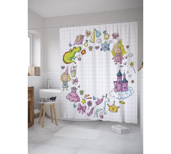 Штора (занавеска) для ванной JoyArty "Детские игры" из сатена, 180х200 см с крючками, sc_60911 1