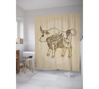 Штора (занавеска) для ванной JoyArty "Телец зентангл" из сатена, 180х200 см с крючками, sc_61049