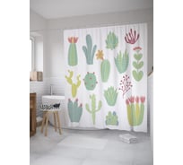 Штора (занавеска) для ванной JoyArty "Фон с кактусами" из сатена, 180х200 см с крючками, sc_59458