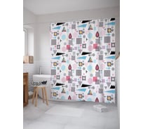 Штора (занавеска) для ванной JoyArty "Геометрический хаос" из сатена, 180х200 см с крючками, sc_58440