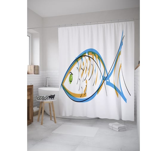 Штора (занавеска) для ванной JoyArty "Значки троп на скалах" из сатена, 180х200 см с крючками, sc_55064