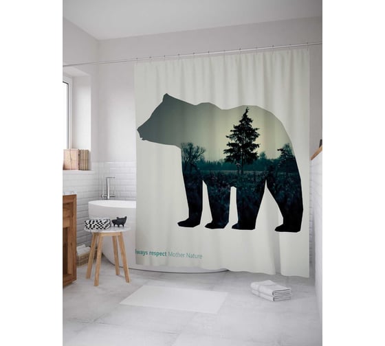 Штора (занавеска) для ванной JoyArty "Медвежий силуэт" из сатена, 180х200 см с крючками, sc_35721 1