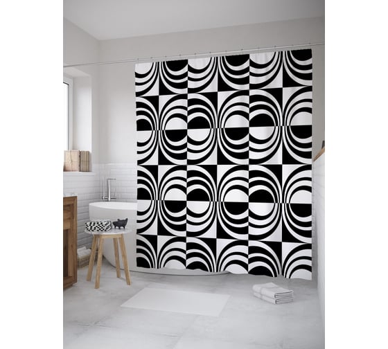 Штора (занавеска) для ванной JoyArty "Цветовая противоположность зентангл" из сатена, 180х200 см с крючками, sc_60705 1