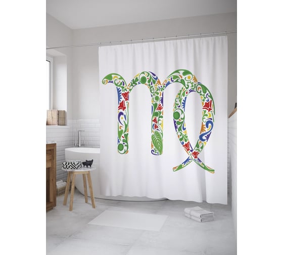 Штора (занавеска) для ванной JoyArty "Тропический символ Девы" из сатена, 180х200 см с крючками, sc_60183 1