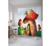 Штора (занавеска) для ванной JoyArty "Домик в грибе" из сатена, 180х200 см с крючками, sc_64083