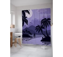 Штора (занавеска) для ванной JoyArty "Тропическое полнолуние" из сатена, 180х200 см с крючками, sc_63176