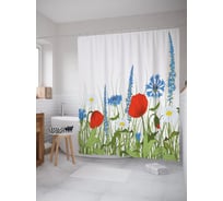 Штора (занавеска) для ванной JoyArty "Маки и фиалки" из сатена, 180х200 см с крючками, sc_62699