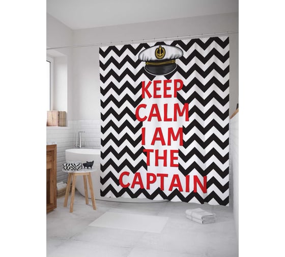 Штора (занавеска) для ванной JoyArty "Я капитан" из сатена, 180х200 см с крючками, sc_7360 1