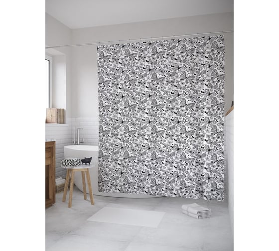 Штора (занавеска) для ванной JoyArty "Ажурные бабочки" из сатена, 180х200 см с крючками, sc_55334 1