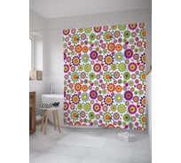 Штора (занавеска) для ванной JoyArty "Цветочные диски" из сатена, 180х200 см с крючками, sc_52466