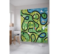 Штора (занавеска) для ванной JoyArty "Карта автопутешественника" из сатена, 180х200 см с крючками, sc_54128