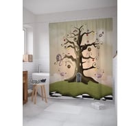 Штора (занавеска) для ванной JoyArty "Домик в украшенном дереве" из сатена, 180х200 см с крючками, sc_62709