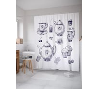 Штора (занавеска) для ванной JoyArty "Чайные атрибуты" из сатена, 180х200 см с крючками, sc_58564