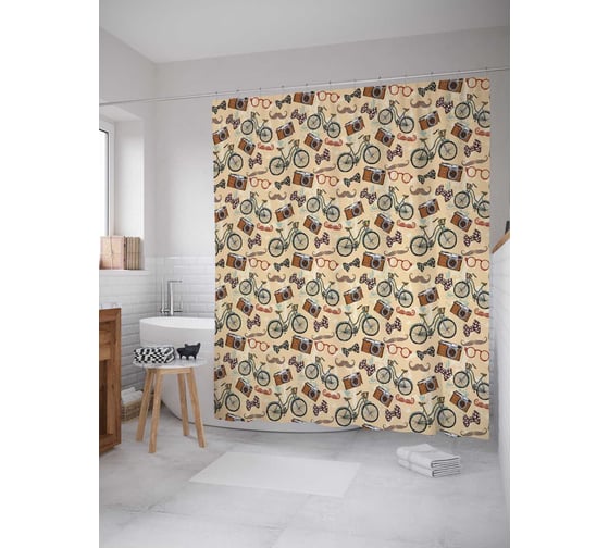 Штора (занавеска) для ванной JoyArty "Французская романтика" из сатена, 180х200 см с крючками, sc_53460 1