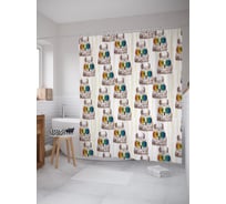 Штора (занавеска) для ванной JoyArty "Сыч в радужных очках" из сатена, 180х200 см с крючками, sc_58359