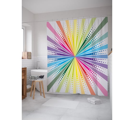 Штора (занавеска) для ванной JoyArty "Радуга поп-арт" из сатена, 180х200 см с крючками, sc_63009 1