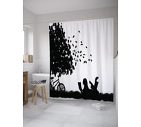 Штора (занавеска) для ванной JoyArty "С книгой на природе" из сатена, 180х200 см с крючками, sc_61464