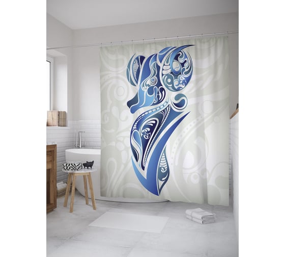 Штора (занавеска) для ванной JoyArty "Овен в орнаменте" из сатена, 180х200 см с крючками, sc_61003 1