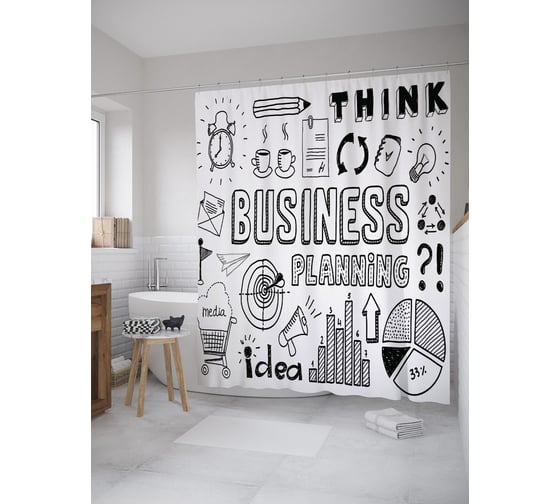 Штора (занавеска) для ванной JoyArty "Планирование бизнеса" из сатена, 180х200 см с крючками, sc_61089 1