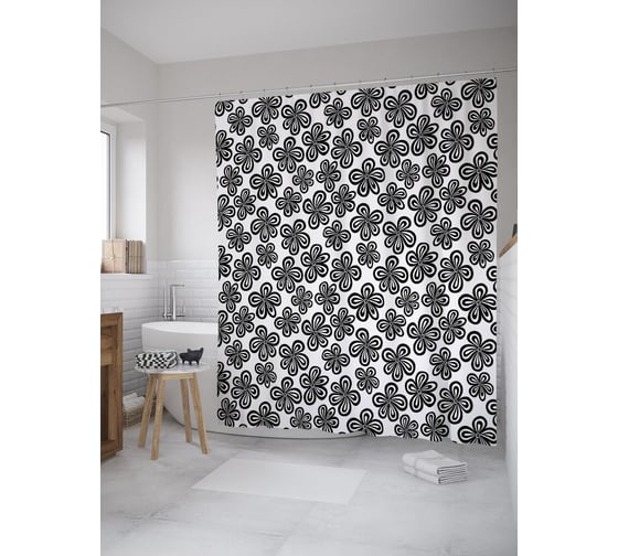 Штора (занавеска) для ванной JoyArty "Ленточные цветы" из сатена, 180х200 см с крючками, sc_52531 1