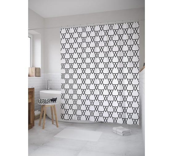 Штора (занавеска) для ванной JoyArty "Треугольные сектора" из сатена, 180х200 см с крючками, sc_52516