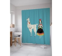 Штора (занавеска) для ванной JoyArty "Девушка и лама" из сатена, 180х200 см с крючками, sc_53961