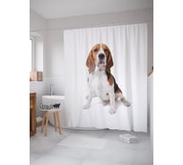 Штора (занавеска) для ванной JoyArty "Щенок породы бигль" из сатена, 180х200 см с крючками, sc_58209