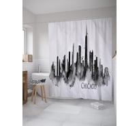 Штора (занавеска) для ванной JoyArty "Силуэты небоскребов Чикаго" из сатена, 180х200 см с крючками, sc_60428