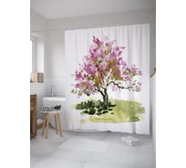 Штора (занавеска) для ванной JoyArty "Акварельное дерево" из сатена, 180х200 см с крючками, sc_60542