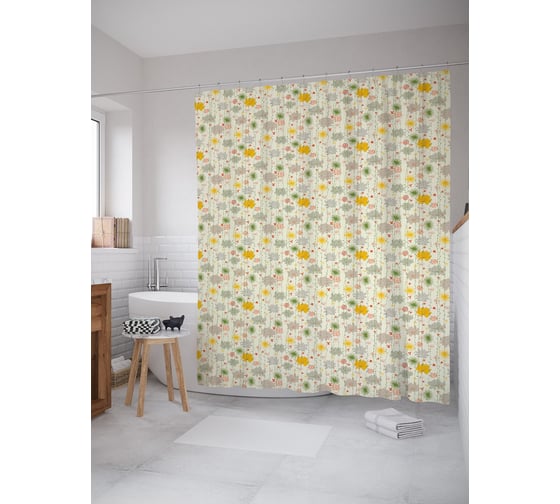 Штора (занавеска) для ванной JoyArty "Цветочная вертикаль" из сатена, 180х200 см с крючками, sc_54489 1