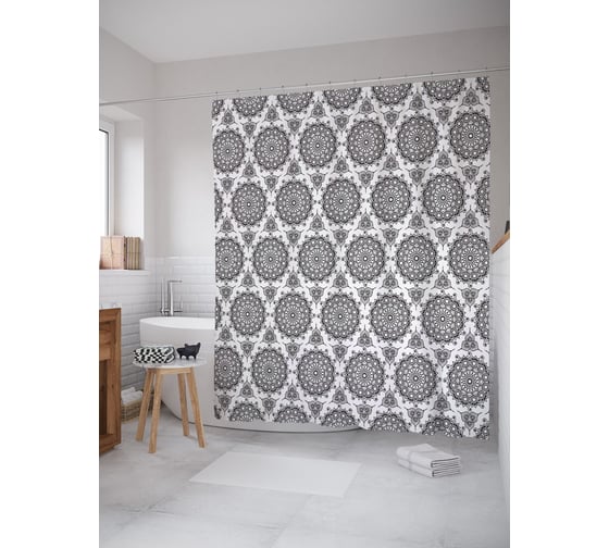 Штора (занавеска) для ванной JoyArty "Ажурный орнамент" из сатена, 180х200 см с крючками, sc_58495 1