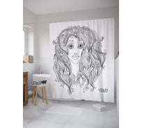 Штора (занавеска) для ванной JoyArty "Дева зентангл" из сатена, 180х200 см с крючками, sc_60199