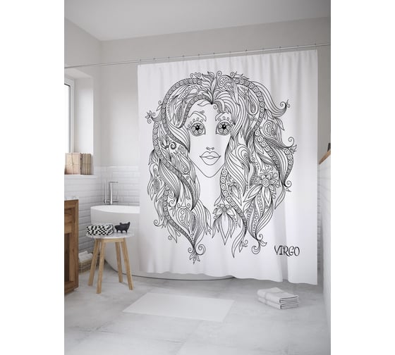 Штора (занавеска) для ванной JoyArty "Дева зентангл" из сатена, 180х200 см с крючками, sc_60199 1