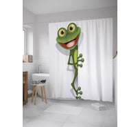 Штора (занавеска) для ванной JoyArty "Улыбка лягушки" из сатена, 180х200 см с крючками, sc_9552
