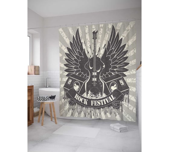 Штора (занавеска) для ванной JoyArty "Гитара с крыльями" из сатена, 180х200 см с крючками, sc_51693 1
