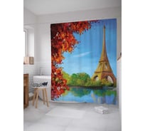 Штора (занавеска) для ванной JoyArty "Парижское художество" из сатена, 180х200 см с крючками, sc_8439