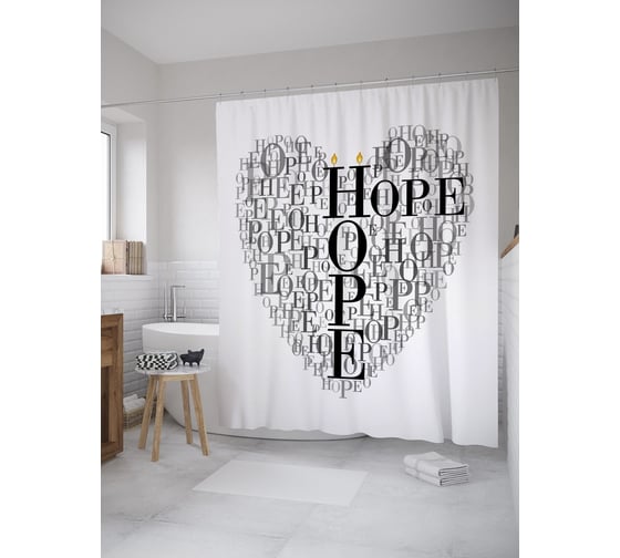 Штора (занавеска) для ванной JoyArty "Надежда в сердце" из сатена, 180х200 см с крючками, sc_61703 1