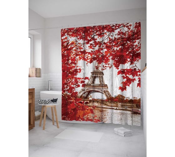 Штора (занавеска) для ванной JoyArty "Лиственная франция" из сатена, 180х200 см с крючками, sc_8503 1