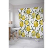 Штора (занавеска) для ванной JoyArty "Ветви лимона" из сатена, 180х200 см с крючками, sc_31934