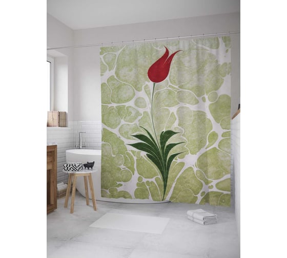 Штора (занавеска) для ванной JoyArty "Цветок на реке" из сатена, 180х200 см с крючками, sc_8347 1