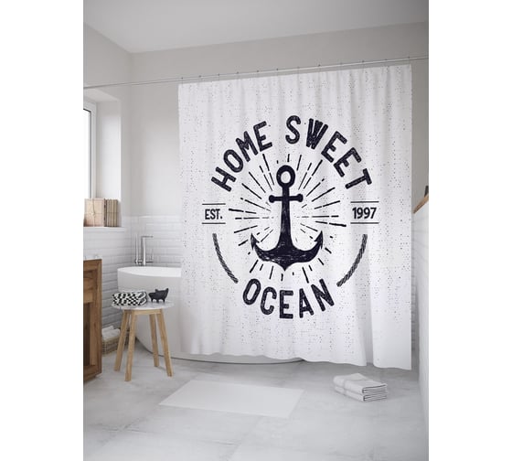 Штора (занавеска) для ванной JoyArty "Мой дом океан" из сатена, 180х200 см с крючками, sc_61850 1