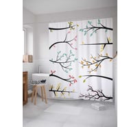 Штора (занавеска) для ванной JoyArty "Сезонные ветки" из сатена, 180х200 см с крючками, sc_6940