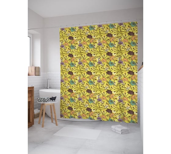 Штора (занавеска) для ванной JoyArty "Разноцветные цветы" из сатена, 180х200 см с крючками, sc_63242 1