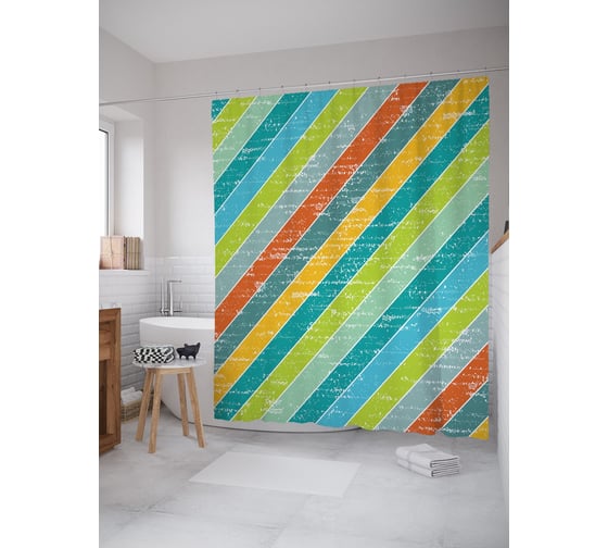 Штора (занавеска) для ванной JoyArty "Полосы радуги гранж" из сатена, 180х200 см с крючками, sc_63008 1