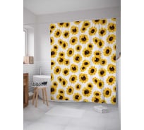 Штора (занавеска) для ванной JoyArty "В окружении подсолнухов" из сатена, 180х200 см с крючками, sc_9851
