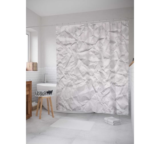 Штора (занавеска) для ванной JoyArty "Смятый лист" из сатена, 180х200 см с крючками, sc_4590 1