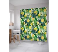 Штора (занавеска) для ванной JoyArty "Лимоны и тропики" из сатена, 180х200 см с крючками, sc_31935