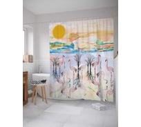 Штора (занавеска) для ванной JoyArty "Будни фламинго" из сатена, 180х200 см с крючками, sc_7808