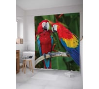 Штора (занавеска) для ванной JoyArty "Пара попугаев" из сатена, 180х200 см с крючками, sc_79851