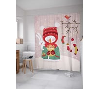 Штора (занавеска) для ванной JoyArty "Угощение от снеговика" из сатена, 180х200 см с крючками, sc_78072